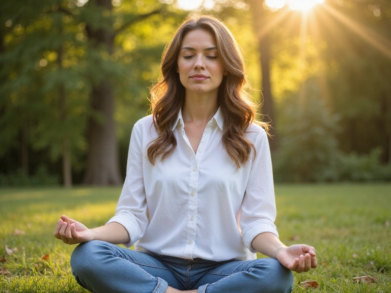 Nutritionist meditating or practicing mindfulness in a serene setting