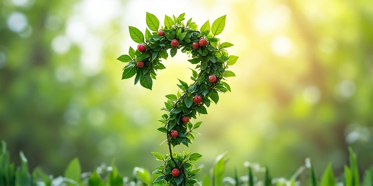 Stylized question mark made of natural elements like branches and leaves, conveying clarity and helpfulness.