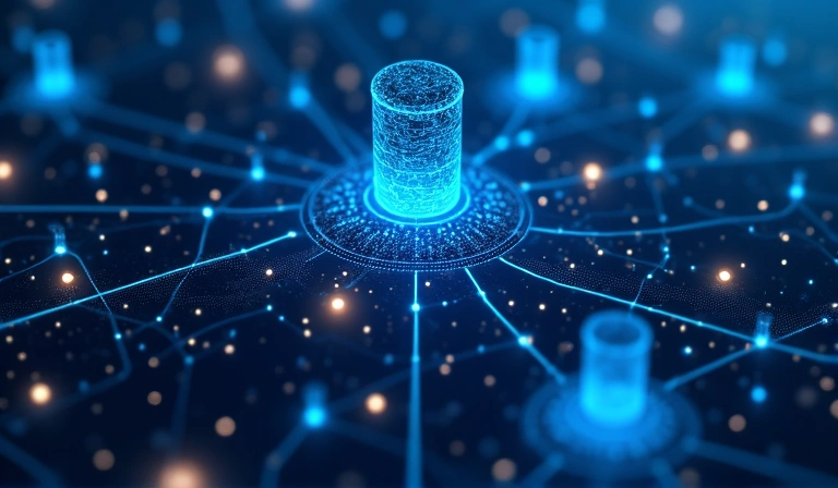 A network of connected figures, symbolizing data sharing and collaboration