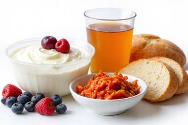 A selection of probiotic-rich foods like yogurt, kimchi, and kombucha